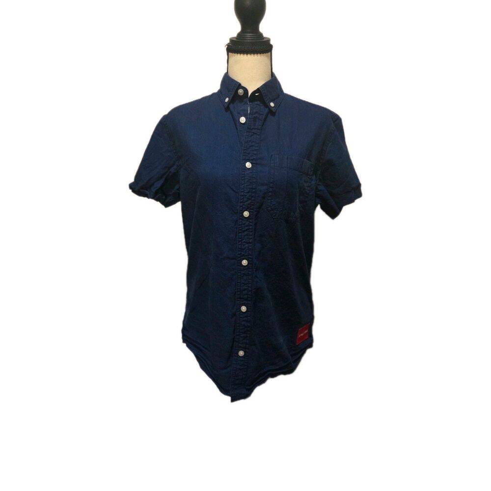 Calvin Klein Jeans Men's Blue Cotton Short Sleeve Button-Down Shirt XS